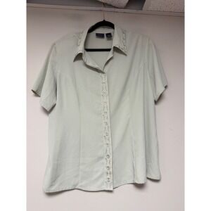 Laura Scott Blouse Womens 18 Sage Green Excellent Embroidered Button Up Short